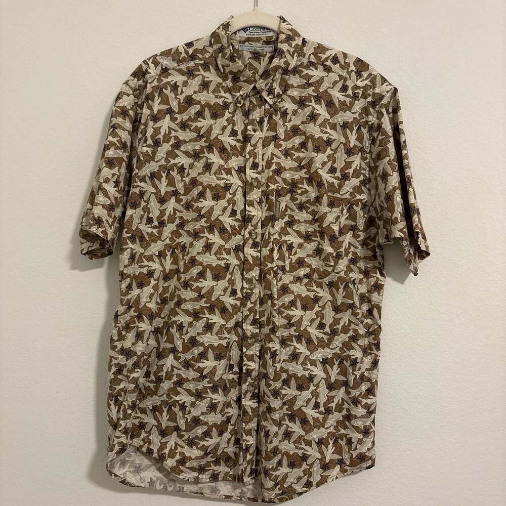 Columbia Men's Short Sleeve Flying Fish & Star Print Button Down Shirt Size M